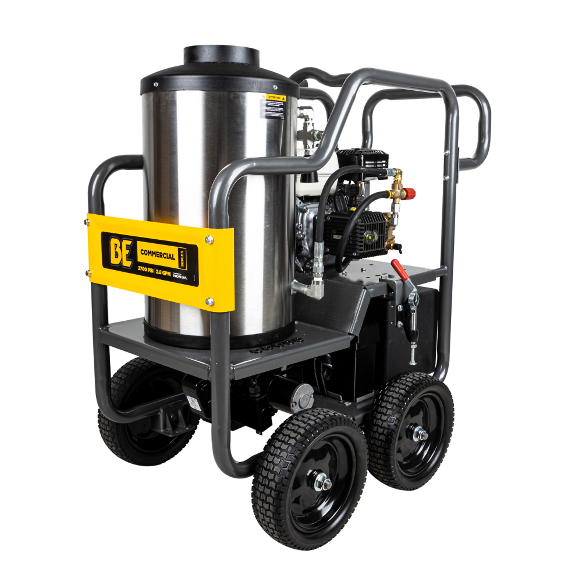 BE Power Equipment Hot Water Gas Pressure Washer — 2700 PSI, 2.8 GPM, Honda GX200 Engine, General Triplex Pump, 50ft. Hose, 6-Gallon Fuel Tank, Model# HW2765HG